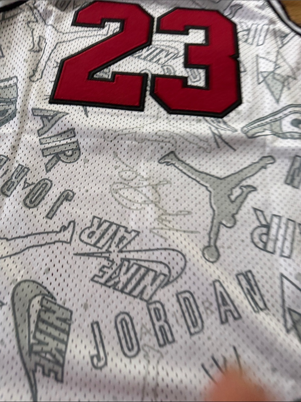 Jordan White Mesh 23 Graphic Basketball Jersey with Red Accents - Picture 5 of 5